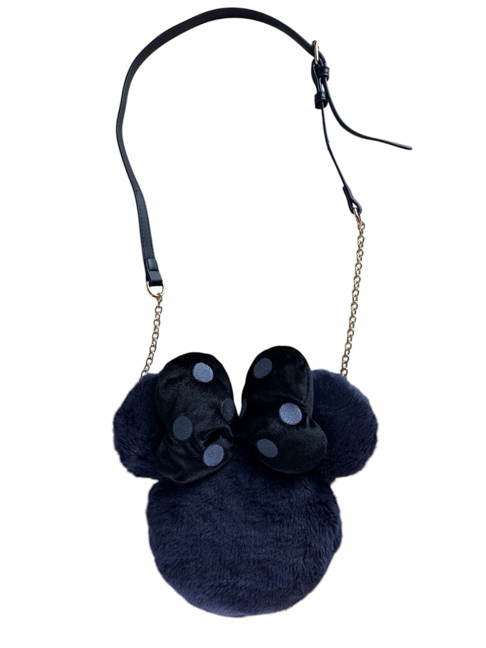 Tokyo Disney Resort Minnie Mouse Faux Fur Crossbody Bag Black Polka Dot Bow